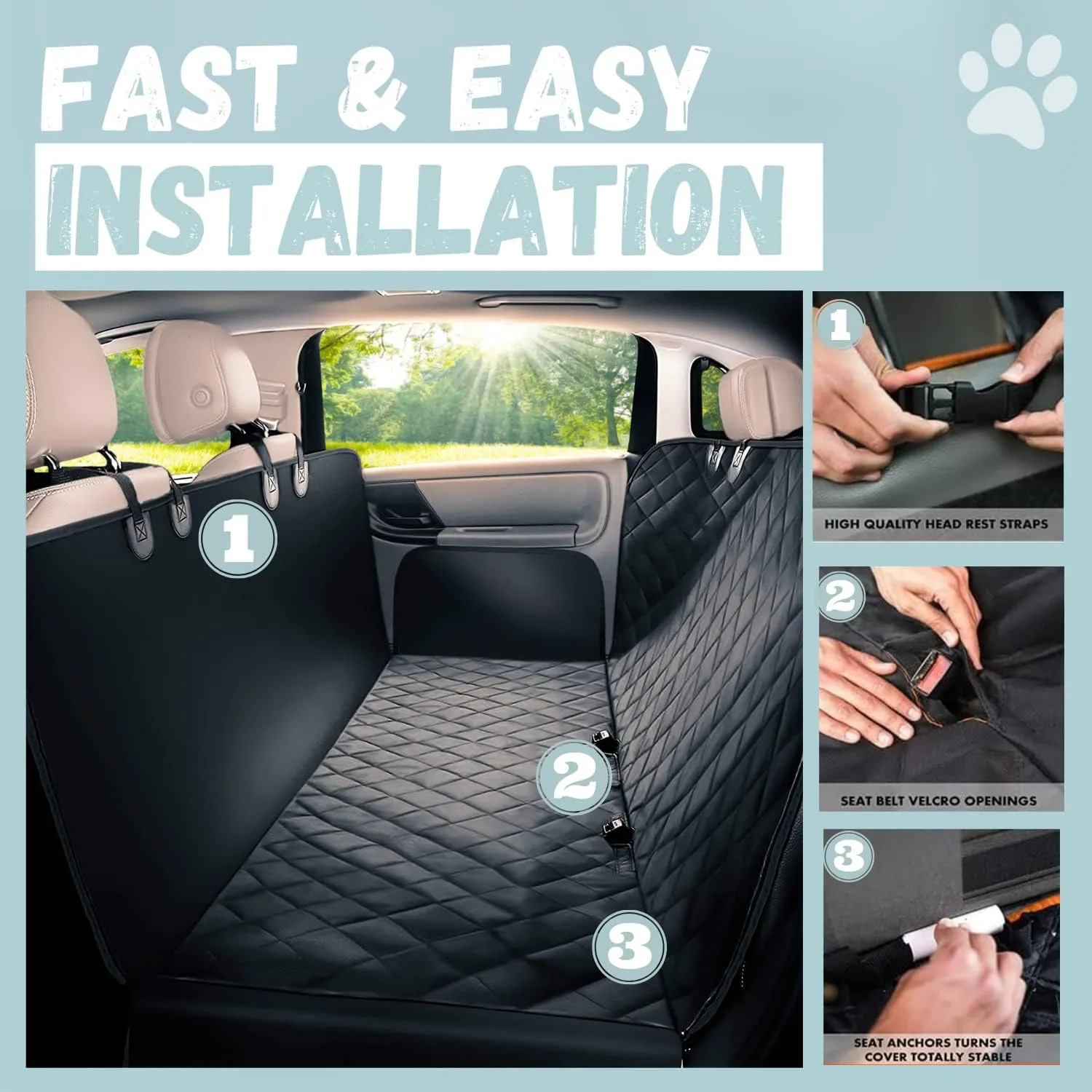Doggie World Dog Car Seat Cover for Back Seat for Cars & SUVs - Durable Pet Car Seat Cover Backseat Protector, Nonslip Dog Hammock for Car, Waterproof Scratchproof Rear Seat Cover Against Dirt, Fur