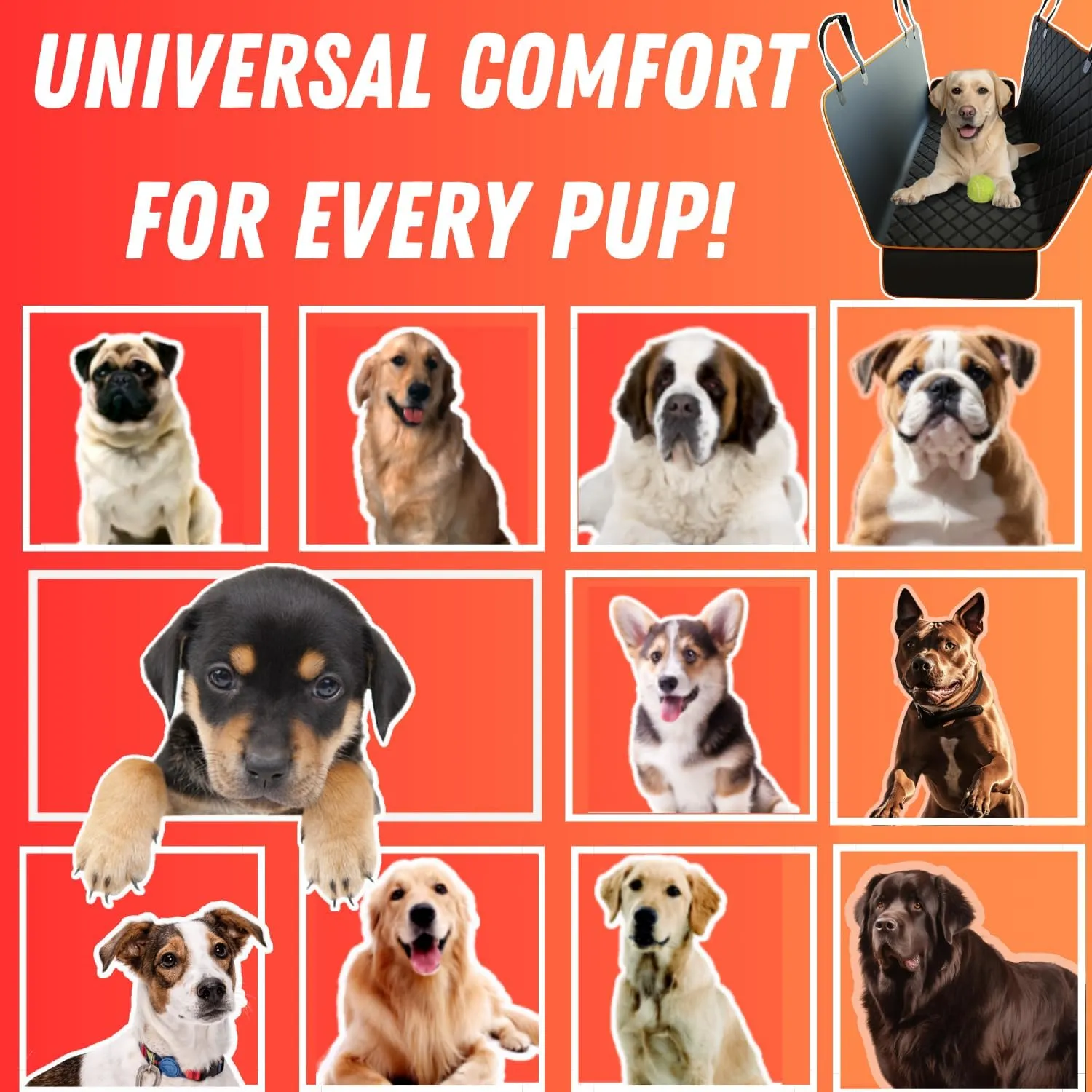 Doggie World Dog Car Seat Cover for Back Seat for Cars & SUVs - Durable Pet Car Seat Cover Backseat Protector, Nonslip Dog Hammock for Car, Waterproof Scratchproof Rear Seat Cover Against Dirt, Fur