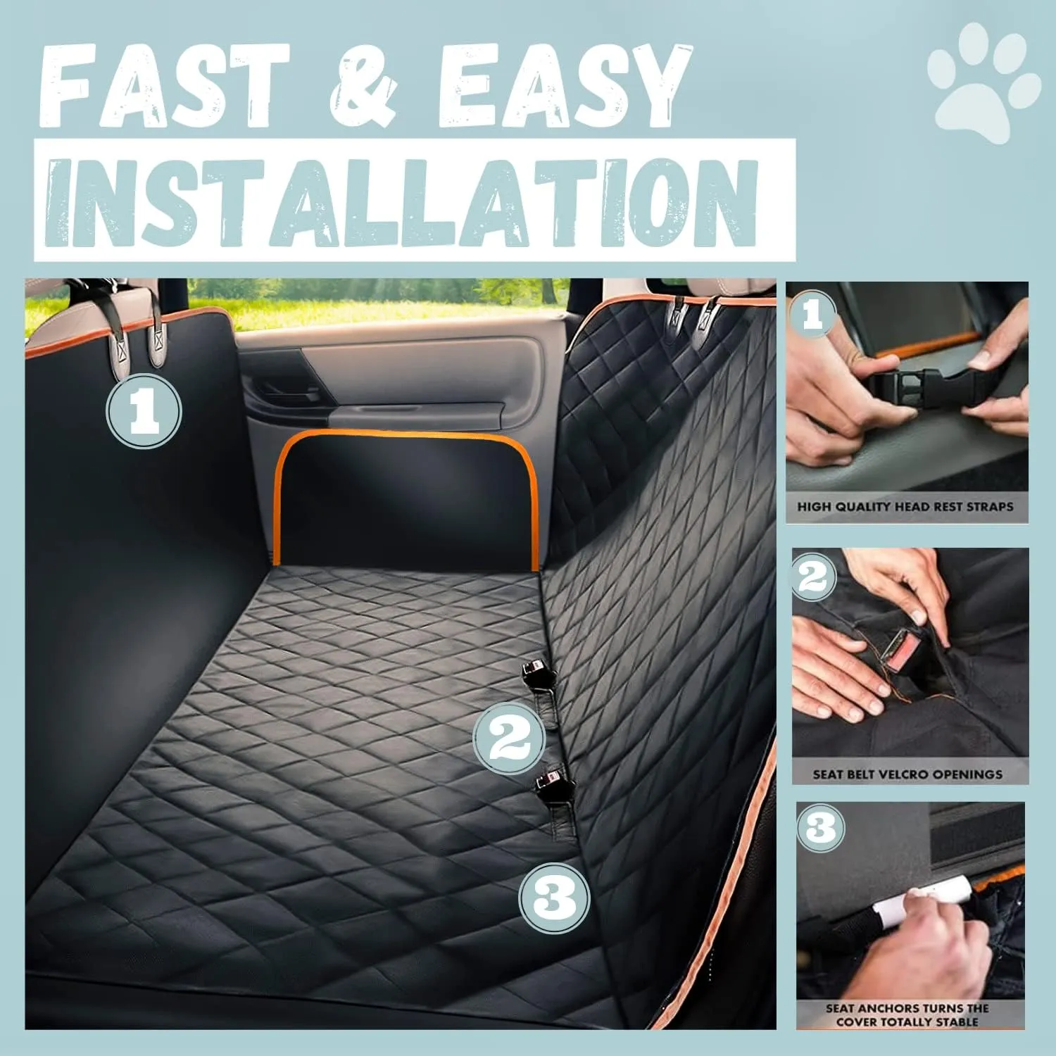 Doggie World Dog Car Seat Cover for Back Seat for Cars & SUVs - Durable Pet Car Seat Cover Backseat Protector, Nonslip Dog Hammock for Car, Waterproof Scratchproof Rear Seat Cover Against Dirt, Fur