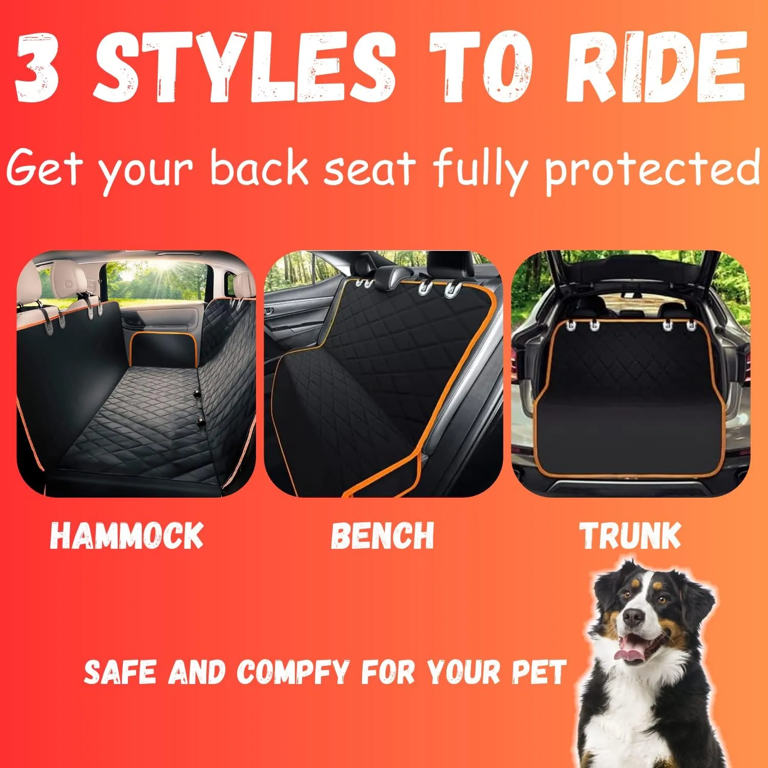 Doggie World Dog Car Seat Cover for Back Seat for Cars & SUVs - Durable Pet Car Seat Cover Backseat Protector, Nonslip Dog Hammock for Car, Waterproof Scratchproof Rear Seat Cover Against Dirt, Fur