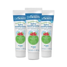 Dr. Brown's Fluoride-Free Baby Toothpaste, Infant & Toddler Oral Care, Strawberry, 3-Pack, 1.4oz/40g, 0-3 years