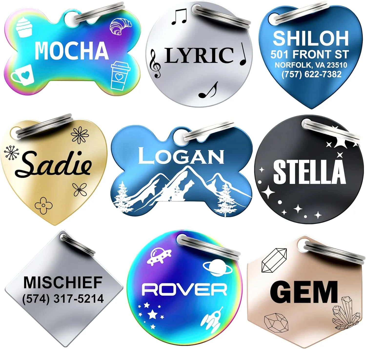 Dr. Fremont's Stainless Steel Custom Pet ID Personalized Engraved Identification Cat and Dog Tags with Custom Text, Many Shapes Including Bone, Heart, Circle (Classic Stainless Steel, Large Bone)