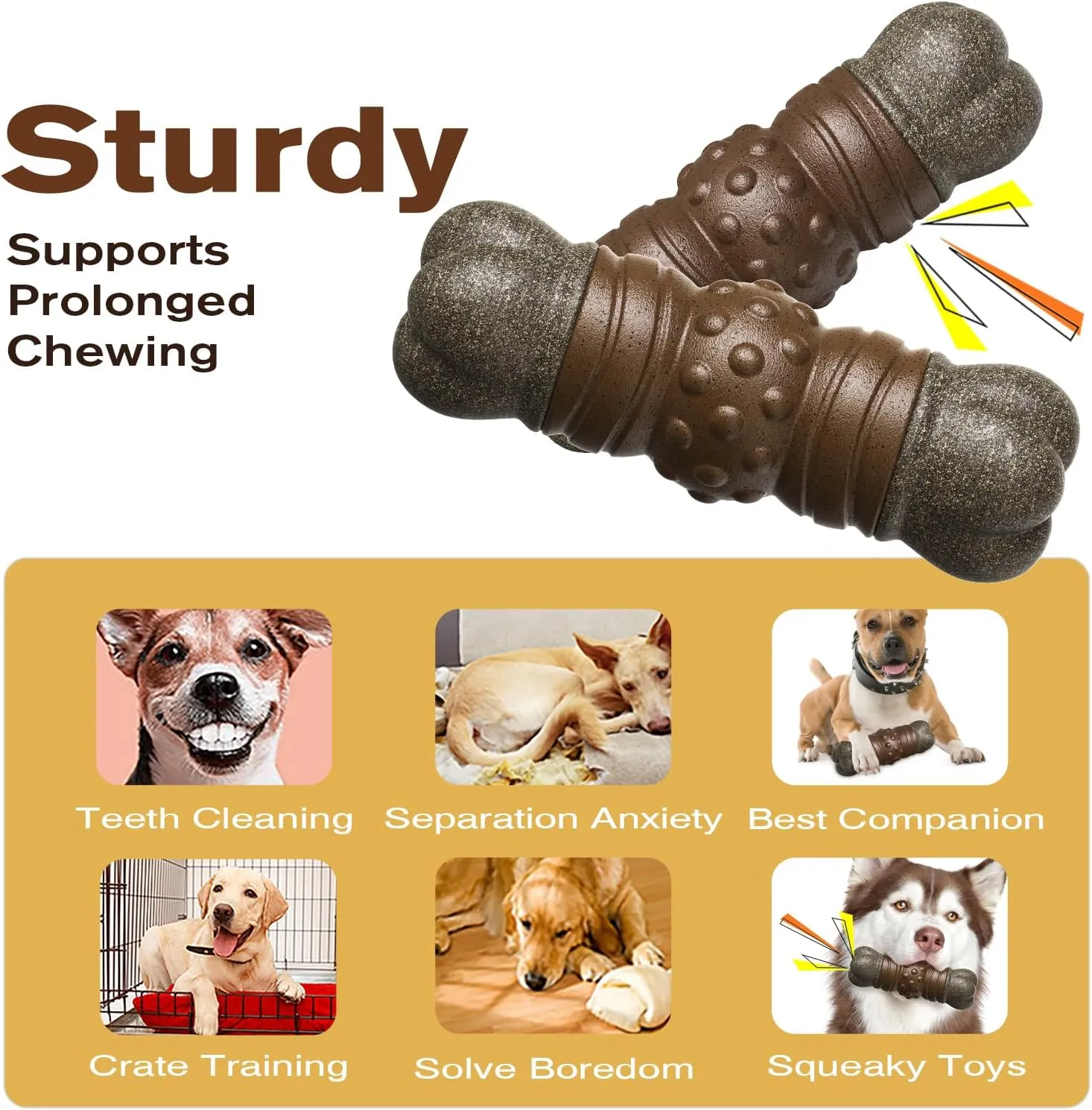 Durable Dog Chew Toys for Aggressive Chewers Dog Chew Toys Bully Sticks for Large Dogs Bones Teeth Cleaning Squeaky Sounds Toys Indoor Outdoor Relieving Boredom