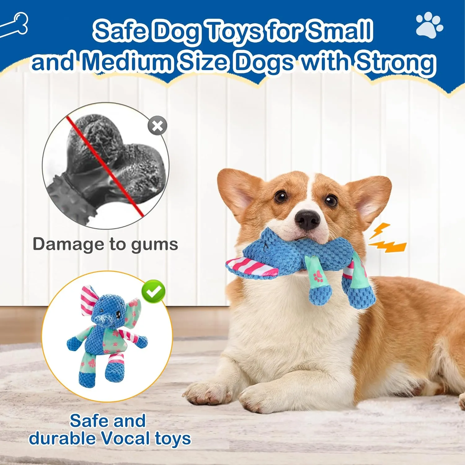 Elephant Indestructible Dog Toys - Squeak & Rope Toy for Large Dogs & Aggressive Chewers, Puppy Teething Toys