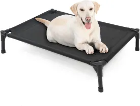 Elevated Dog Bed for Large Dogs, Raised Dog Cot Beds Fits Up to 150 LBs, Heavy Duty Pet Cots with Durable Supportive Teslin Recyclable Washable Mesh, Indoor & Outdoor Dog Bed, Black