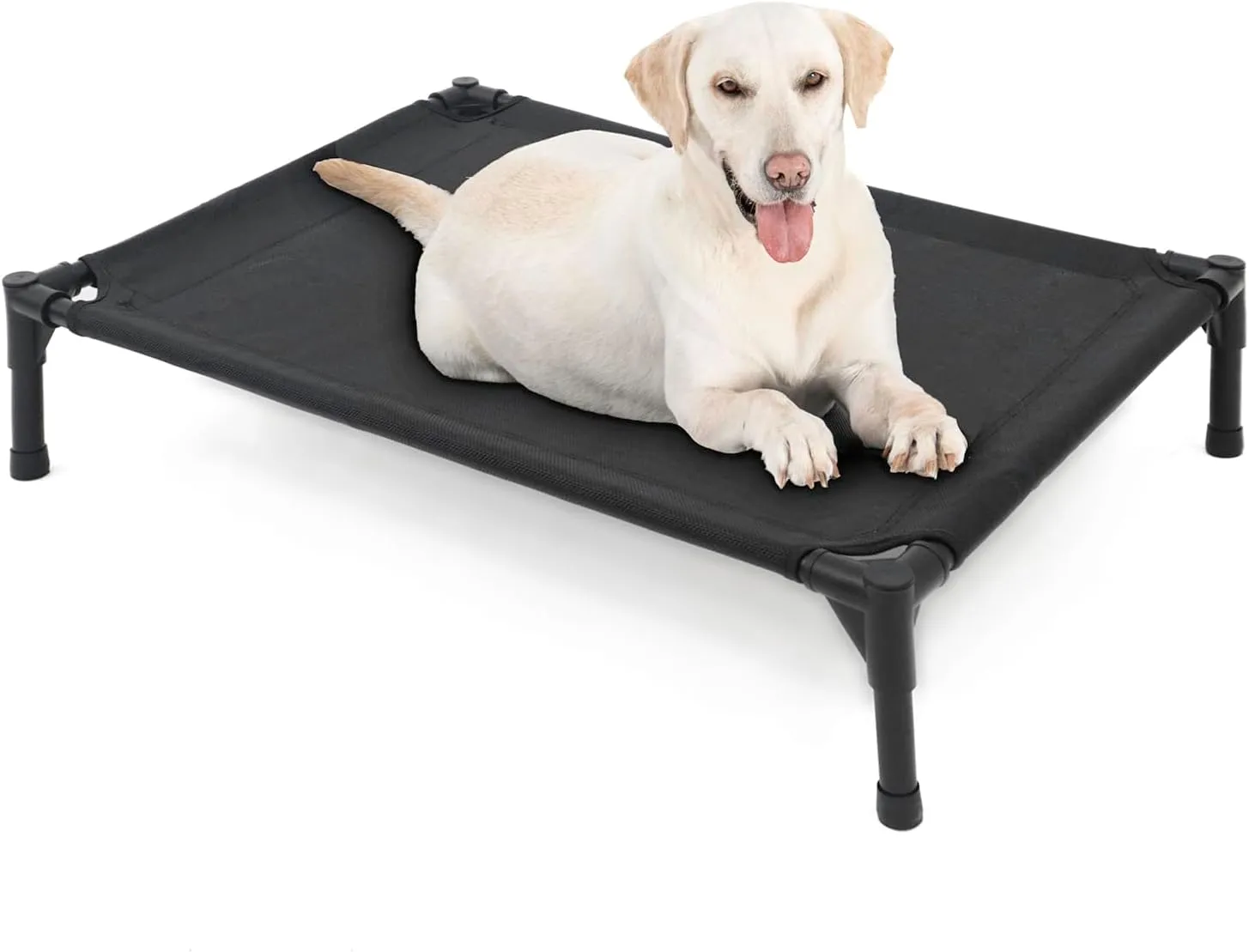 Elevated Dog Bed for Large Dogs, Raised Dog Cot Beds Fits Up to 150 LBs, Heavy Duty Pet Cots with Durable Supportive Teslin Recyclable Washable Mesh, Indoor & Outdoor Dog Bed, Black