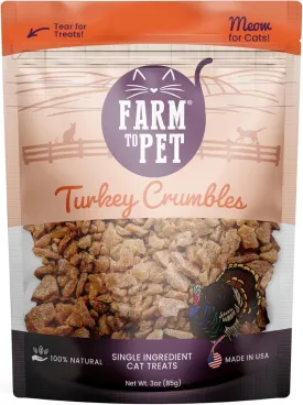 Farm To Pet - Cat Treat Crumbles - Single Ingredient Turkey Cat Treats or Snacks - Healthy for Indoor Cats and Kitten- Essential Products (Mix with Wet or Dry Food)