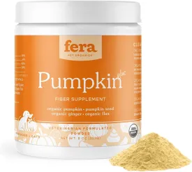 Fera Pet Organics Pumpkin Plus Fiber Supplement for Pets - Vet Created - Dog & Cat Regularity & Gut Function - Organic Pumpkin Seeds, Flax Seeds - 90 Scoops