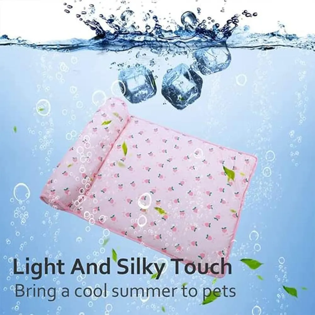 FETNHU Ice Silk Cooling Mat for Dogs & Cats, 2023 New Cats/Dogs Cooling Bed with Pillow, Cute Cooling Cat Dog Bed for Summer, Pet Cooling Mats for Dogs Cats Portable & Washable (A,M:60 * 40cm)
