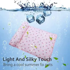 FETNHU Ice Silk Cooling Mat for Dogs & Cats, 2023 New Cats/Dogs Cooling Bed with Pillow, Cute Cooling Cat Dog Bed for Summer, Pet Cooling Mats for Dogs Cats Portable & Washable (A,M:60 * 40cm)