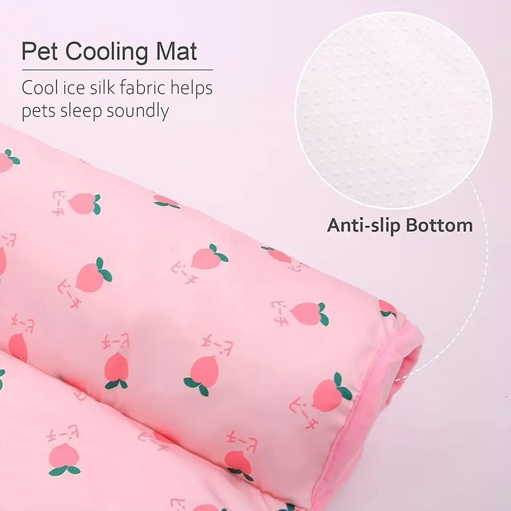 FETNHU Ice Silk Cooling Mat for Dogs & Cats, 2023 New Cats/Dogs Cooling Bed with Pillow, Cute Cooling Cat Dog Bed for Summer, Pet Cooling Mats for Dogs Cats Portable & Washable (A,M:60 * 40cm)