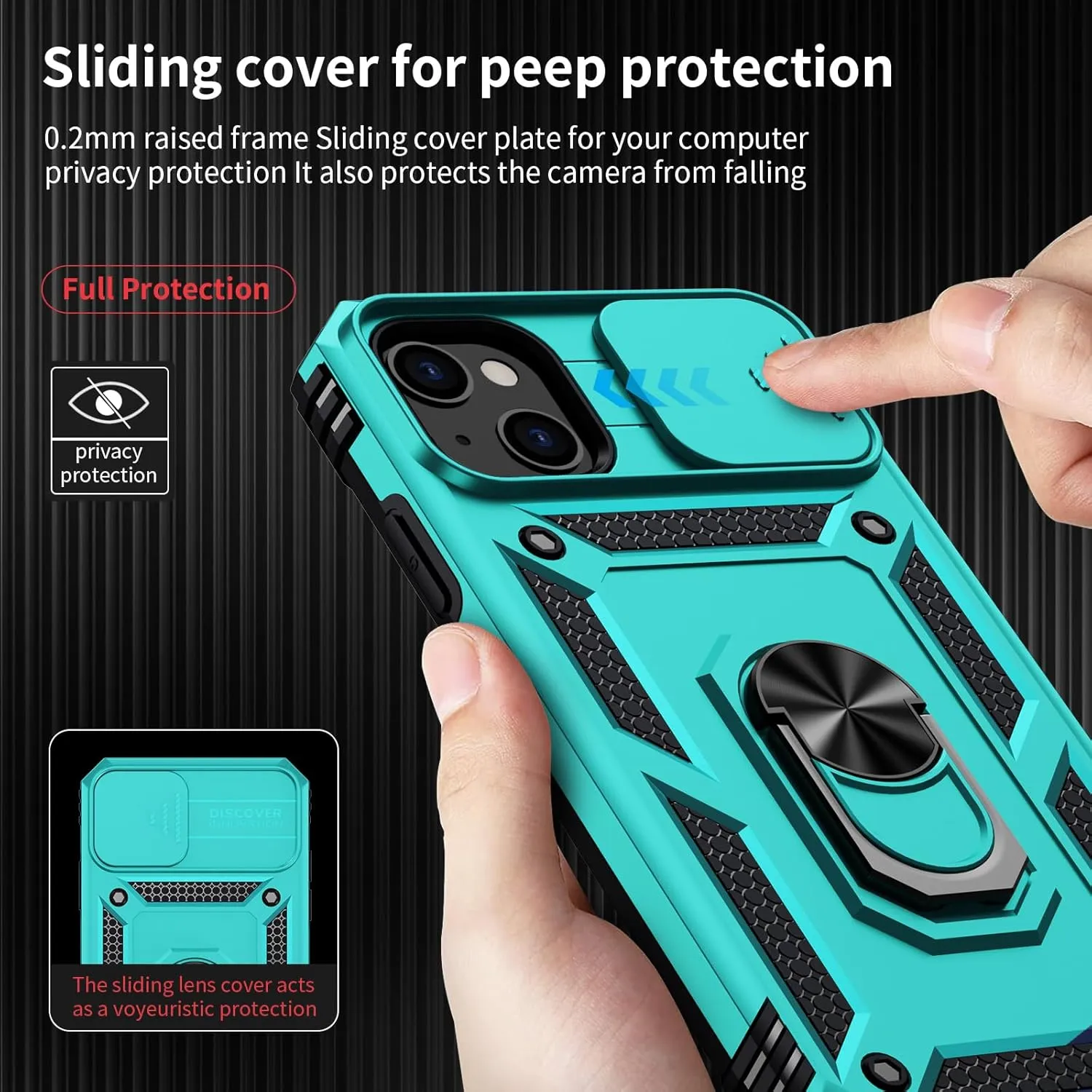 for iPhone 13 Mini Case with Camera Lens Cover, HD Screen Protector, 10 FT Military Grade Drop Protection, Magnetic Ring Holder Kickstand Protective Phone Case for iPhone 13 Mini,Ice Green