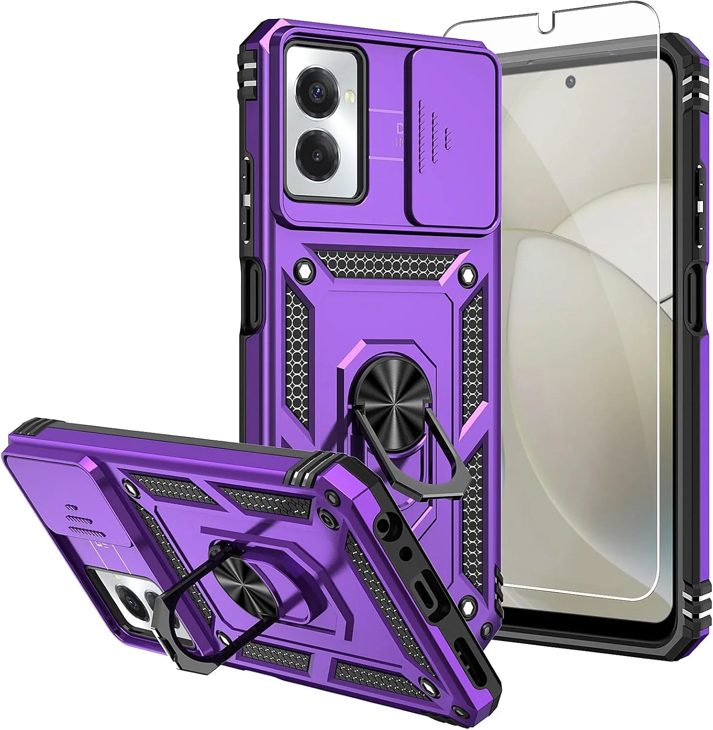 for Moto G Power 5G 2024 Case,with Screen Protectors and Camera Cover,[Military Grade] 16ft.Drop Tested Cover with Magnetic Kickstand Protective Case for Motorola G Power 5G 2024, Purple