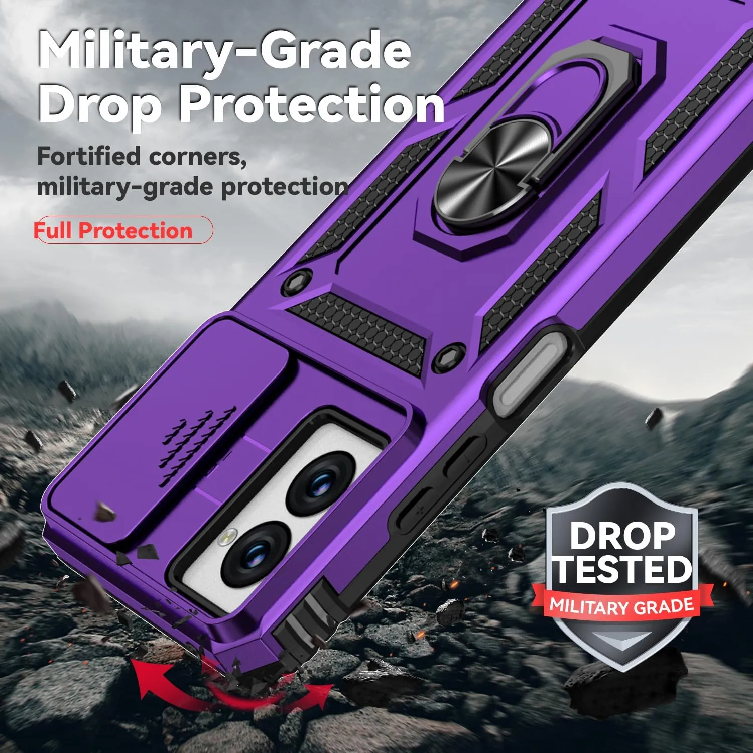 for Moto G Power 5G 2024 Case,with Screen Protectors and Camera Cover,[Military Grade] 16ft.Drop Tested Cover with Magnetic Kickstand Protective Case for Motorola G Power 5G 2024, Purple