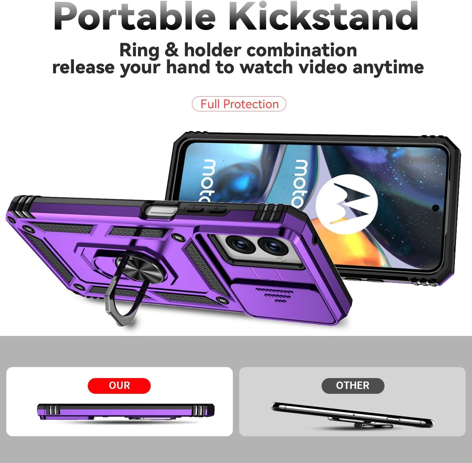 for Moto G Power 5G 2024 Case,with Screen Protectors and Camera Cover,[Military Grade] 16ft.Drop Tested Cover with Magnetic Kickstand Protective Case for Motorola G Power 5G 2024, Purple