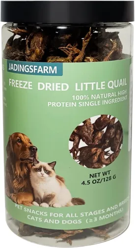 Freeze Dried Little Quail, 4.5 Oz Freeze dried Quail Dogs Cat Treats, Single Ingredient Freeze Dried Cat and Dog Treats Delicious Training Snacks, Natural Food Healthy Animal Protein Pet Food