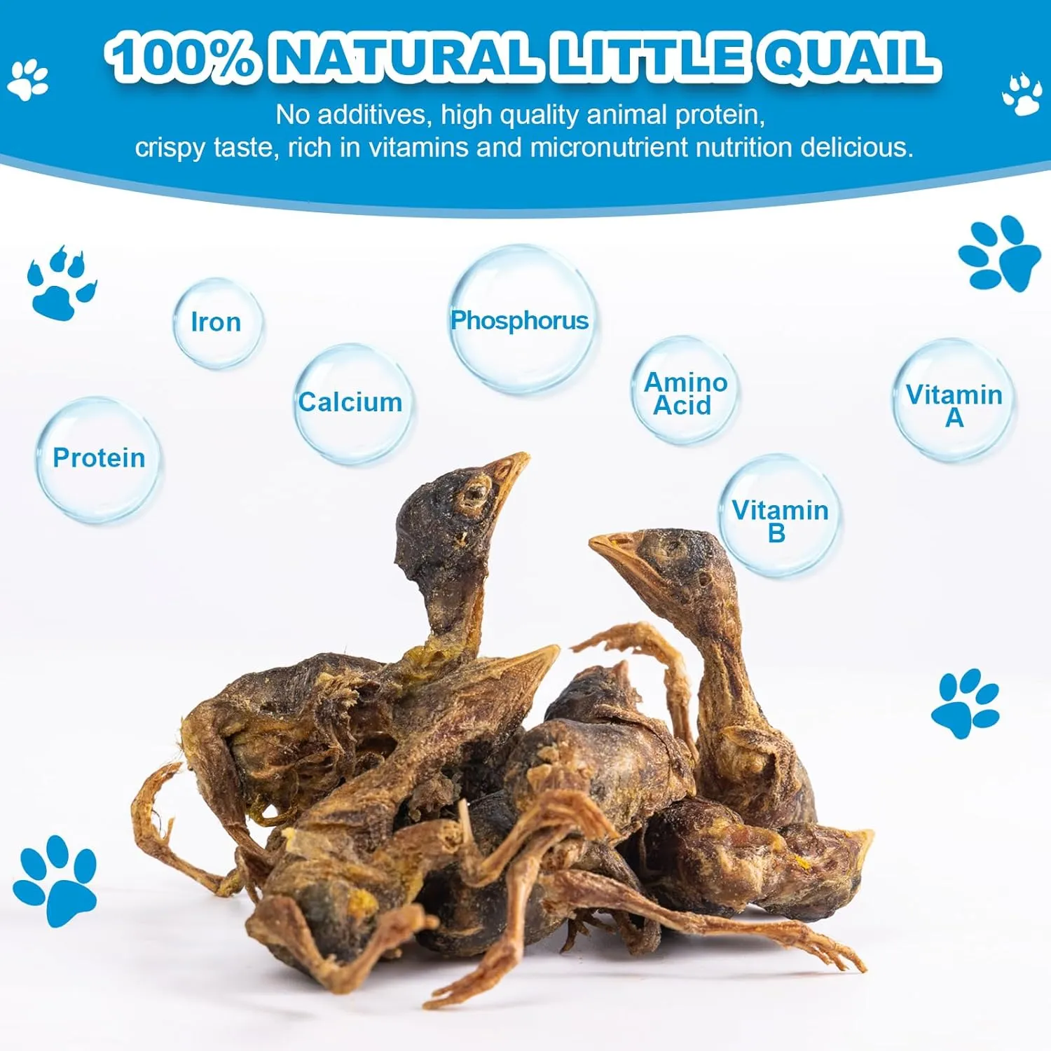 Freeze Dried Little Quail - Single Ingredient Cat and Dog Treats Natural Animal Protein Healthy Tasty Snacks for Training (85g)