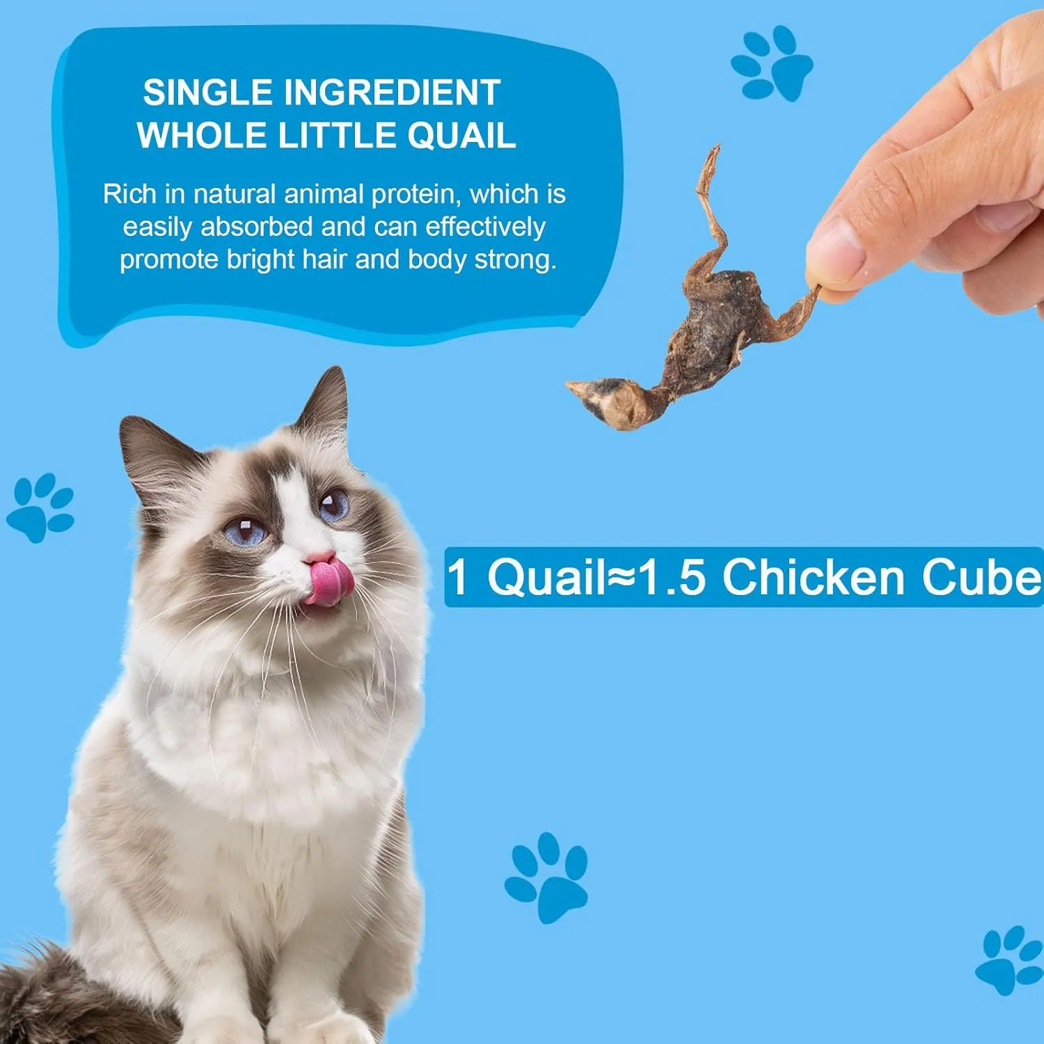 Freeze Dried Little Quail - Single Ingredient Cat and Dog Treats Natural Animal Protein Healthy Tasty Snacks for Training (85g)
