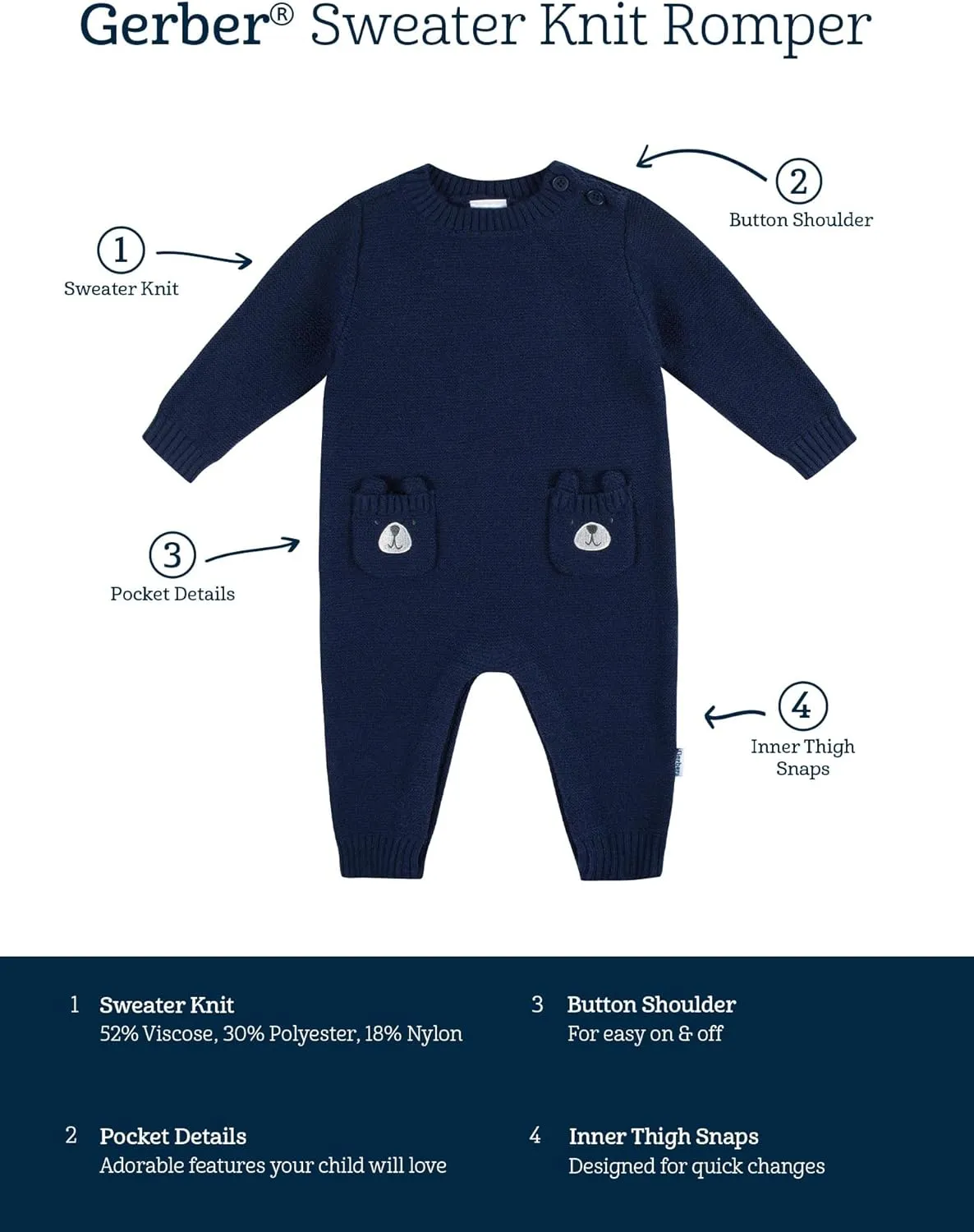 Gerber baby-boys Sweater Knit Romper Jumpsuit
