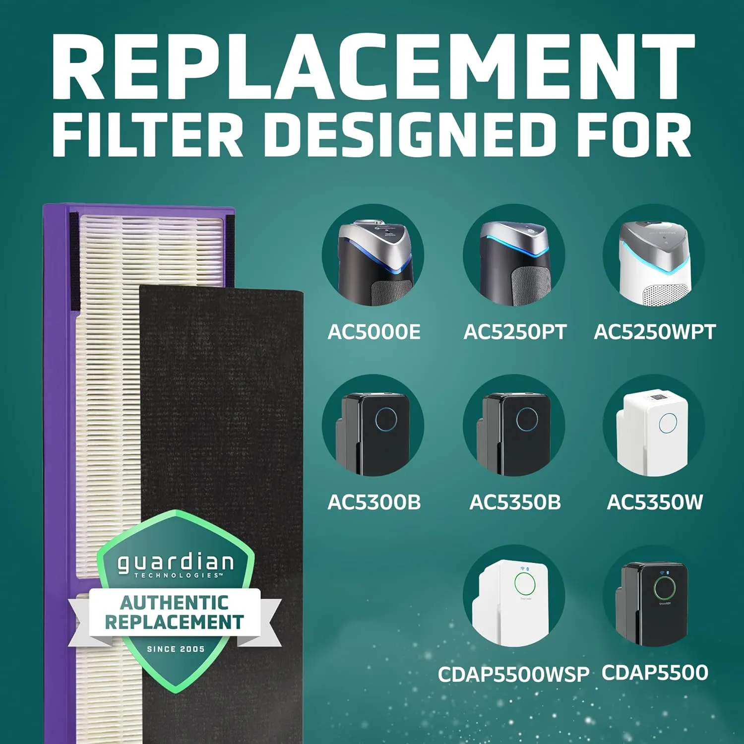 GermGuardian Filter C Pet Pure HEPA Genuine Air Purifier Replacement Filter, Removes 99.97% of Pollutants, for AC5000, AC5250, AC5300, AC5350, CDAP5500, AP2800, 2-Pack, Black/Purple, FLT5250PT2PK