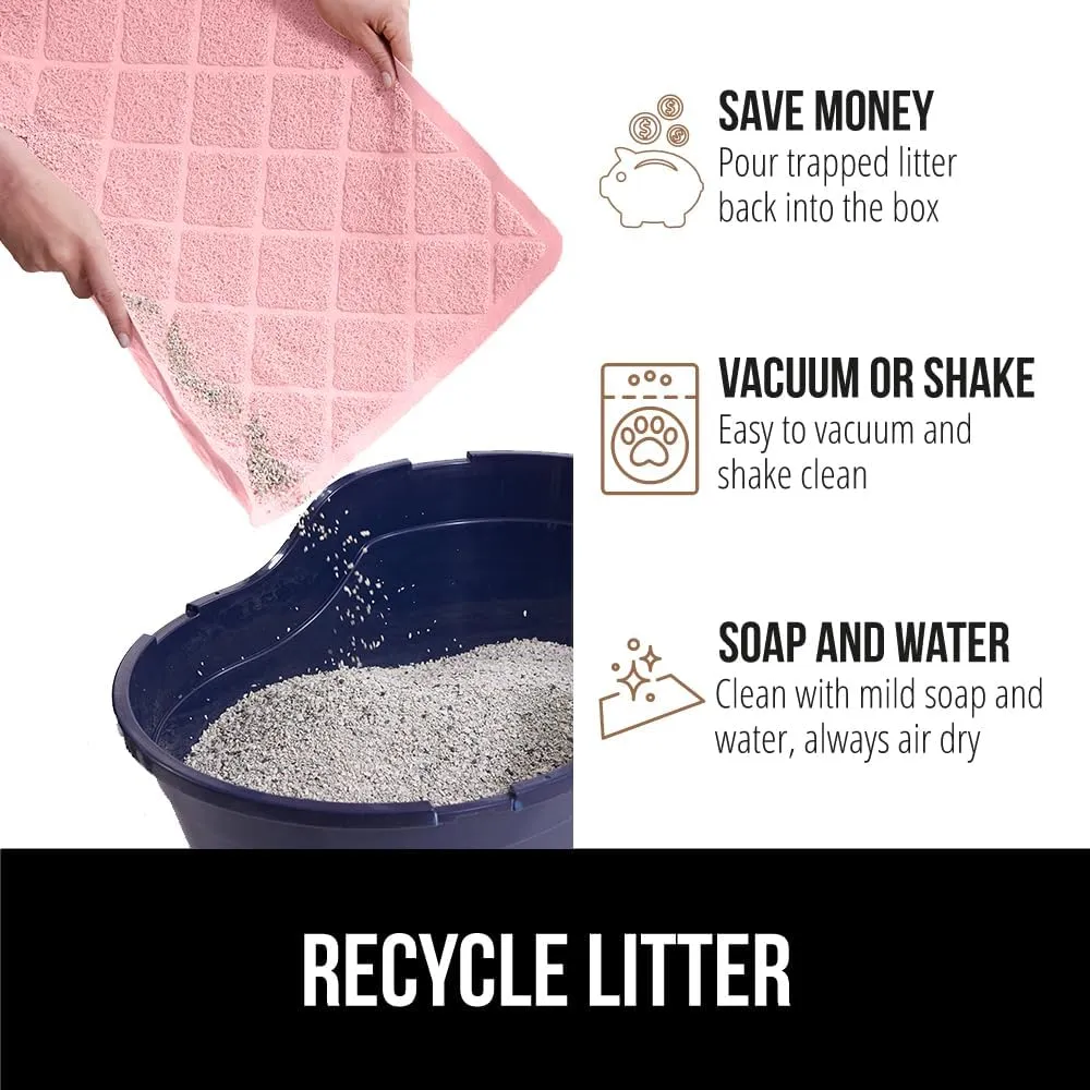 GORILLA GRIP Cat Litter Box Mat, Water Resistant Kitty Litter Trapping Mat, Textured Backing, Easy to Clean, Less Waste and Clean Floors, Kitten Supplies for Indoor Cats, Soft on Paws, 17x11 Lt Pink