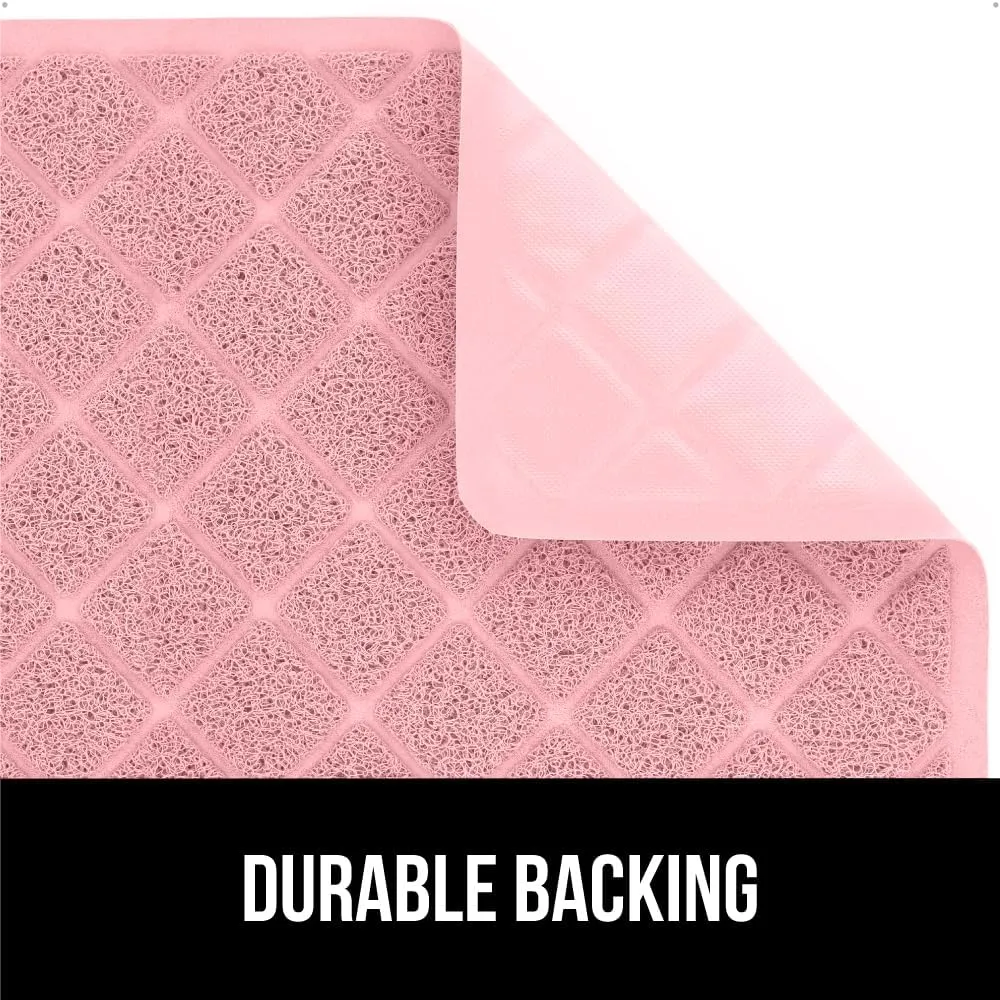 GORILLA GRIP Cat Litter Box Mat, Water Resistant Kitty Litter Trapping Mat, Textured Backing, Easy to Clean, Less Waste and Clean Floors, Kitten Supplies for Indoor Cats, Soft on Paws, 17x11 Lt Pink