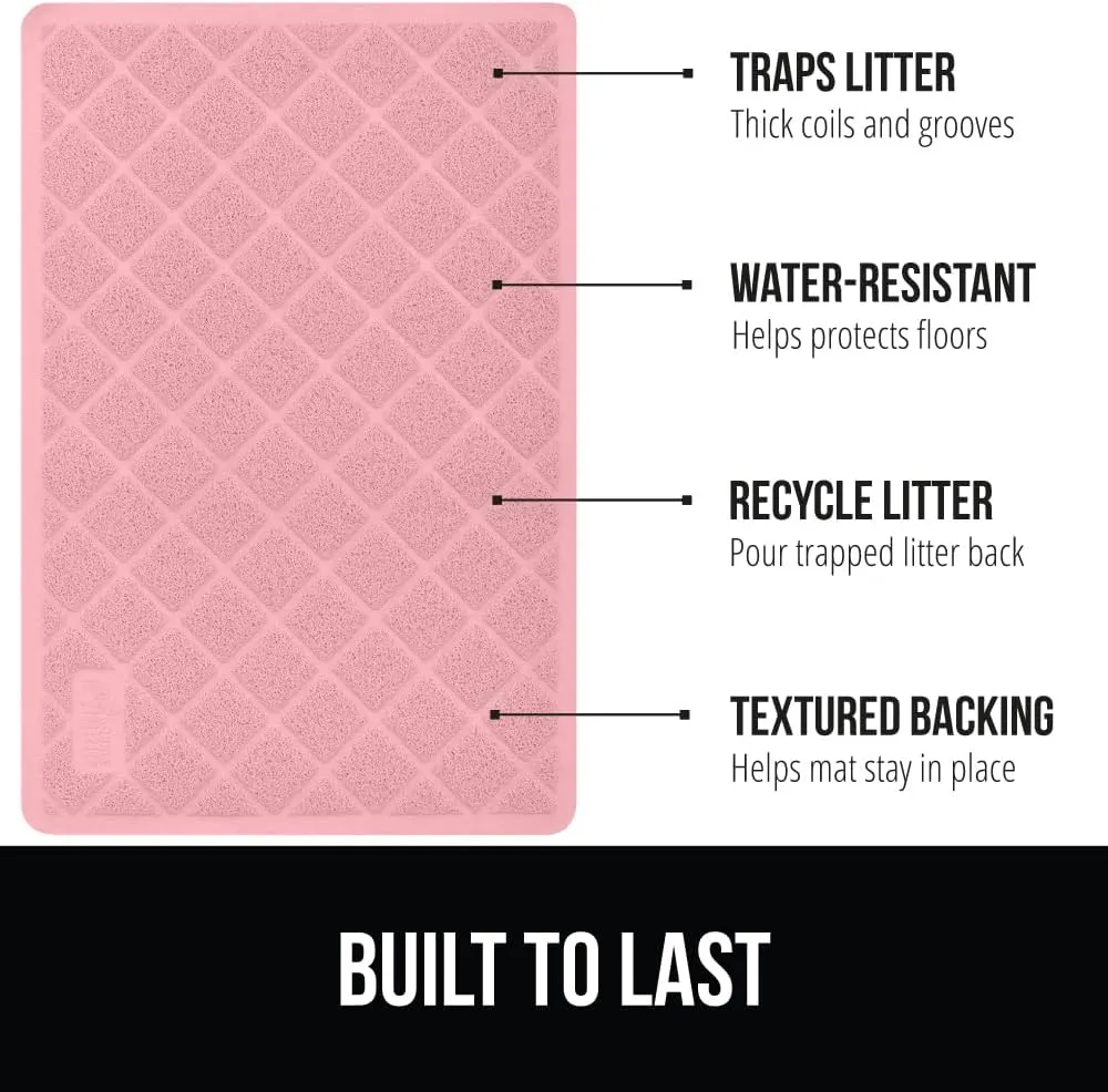 GORILLA GRIP Cat Litter Box Mat, Water Resistant Kitty Litter Trapping Mat, Textured Backing, Easy to Clean, Less Waste and Clean Floors, Kitten Supplies for Indoor Cats, Soft on Paws, 17x11 Lt Pink