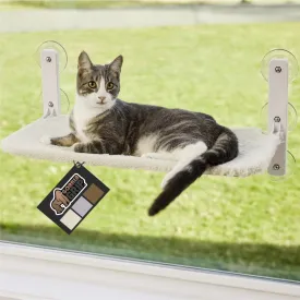 GORILLA GRIP Cat Window Perch, Sturdy Cat Hammock Bed Window Seat with 6 Large Suction Cups, Foldable Cordless Indoor Kitten Wall Shelves, Strong Metal Frame, Reversible Washable Cover, Small Beige