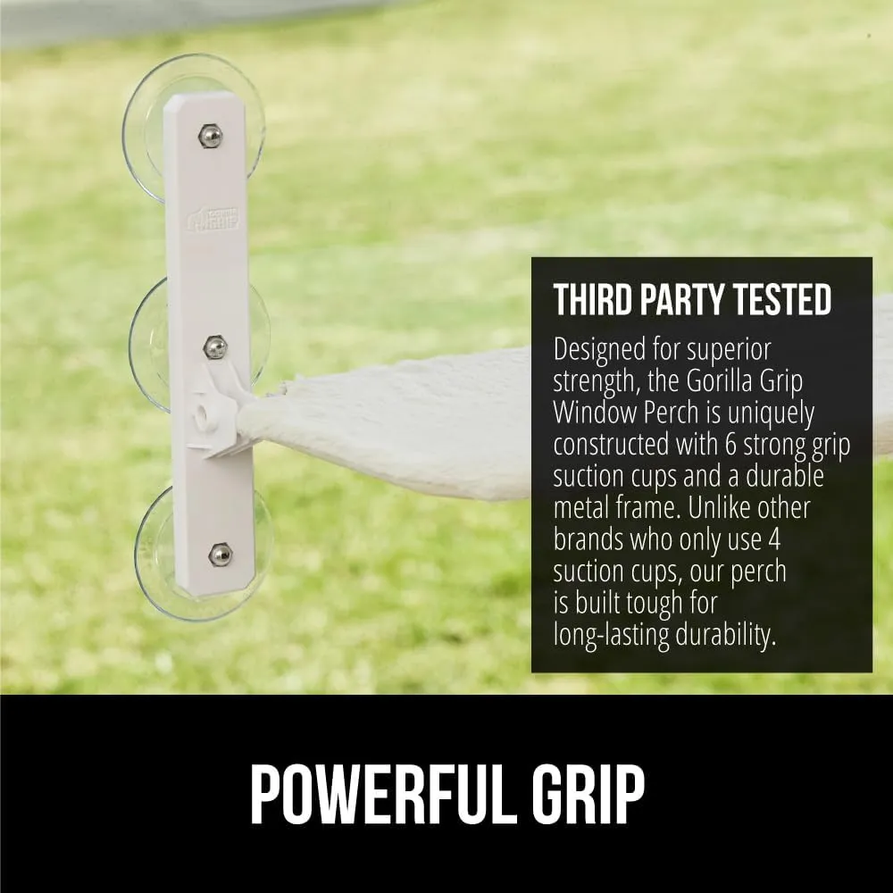 GORILLA GRIP Cat Window Perch, Sturdy Cat Hammock Bed Window Seat with 6 Large Suction Cups, Foldable Cordless Indoor Kitten Wall Shelves, Strong Metal Frame, Reversible Washable Cover, Small Beige