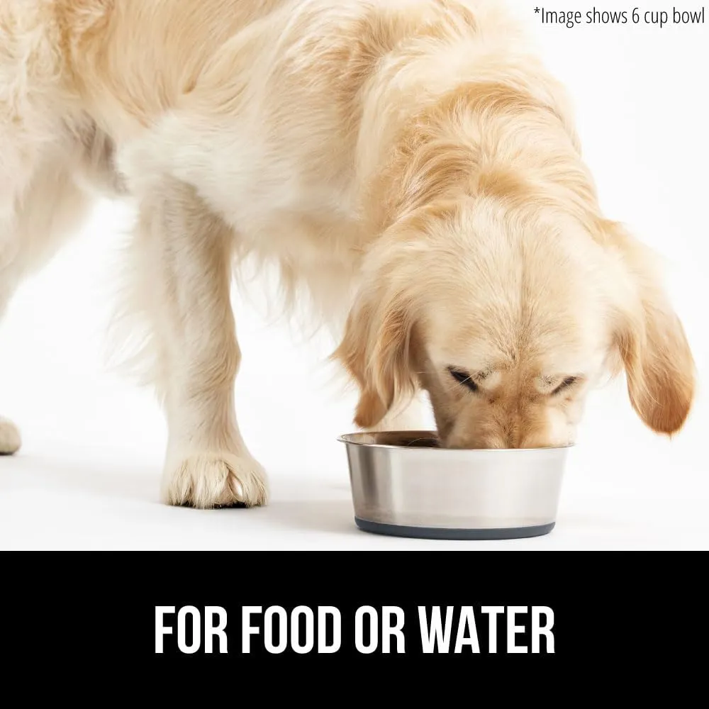 GORILLA GRIP Stainless Steel Metal Dog Bowl, Rubber Base, Heavy Duty Feeding Dish, Food Grade BPA Free, Less Sliding, Quiet Pet Bowl for Cats and Dogs, Holds 6 Cups (48 fl oz), Gray