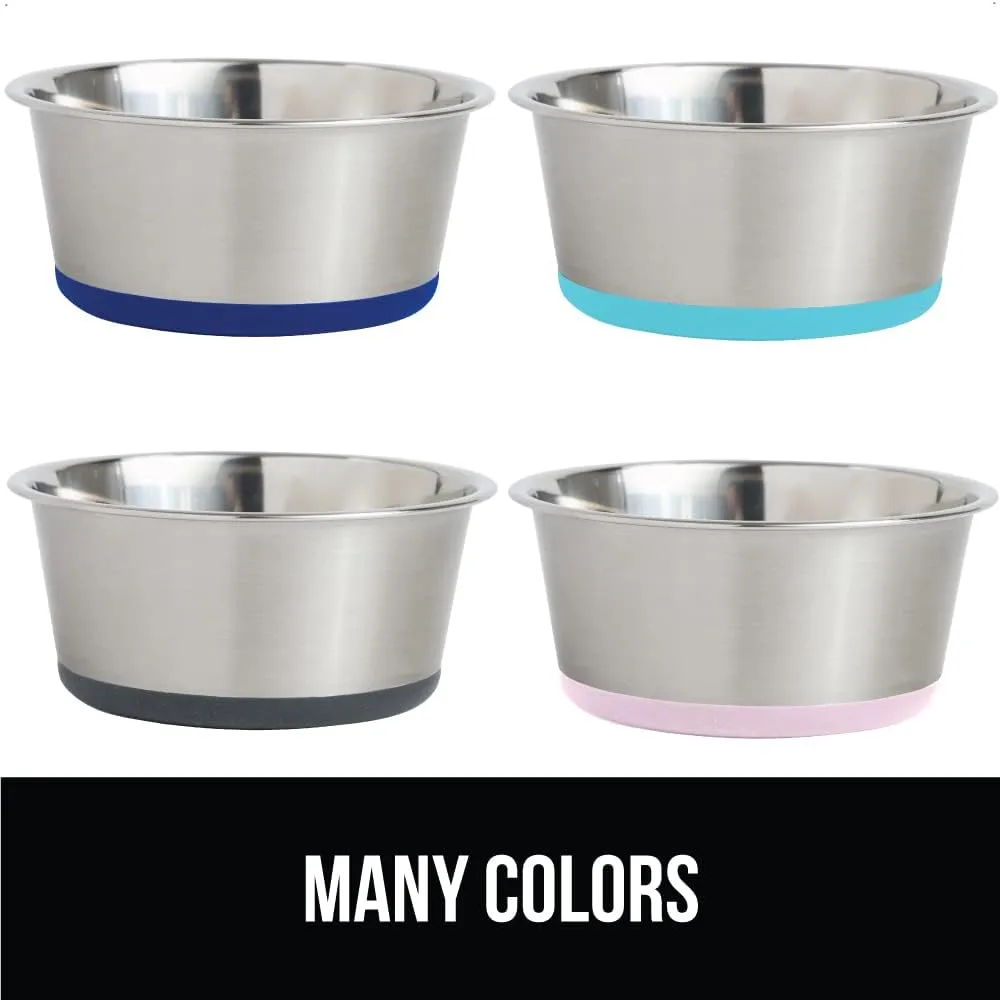 GORILLA GRIP Stainless Steel Metal Dog Bowl, Rubber Base, Heavy Duty Feeding Dish, Food Grade BPA Free, Less Sliding, Quiet Pet Bowl for Cats and Dogs, Holds 6 Cups (48 fl oz), Gray
