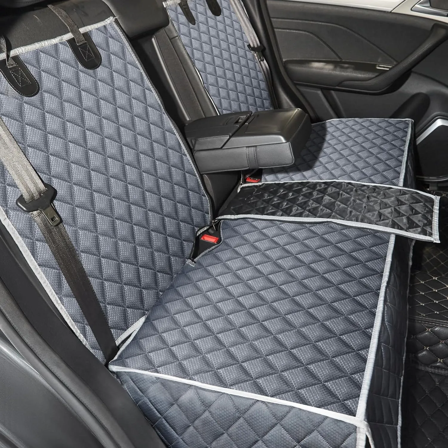 Grey Dog Car Seat Cover for Back Seat,Non-Stick Fur,Pet-Friendly and Waterproof - Universal Fit Interior Protector for Auto, Van, SUV - Ideal for Kids and Pets