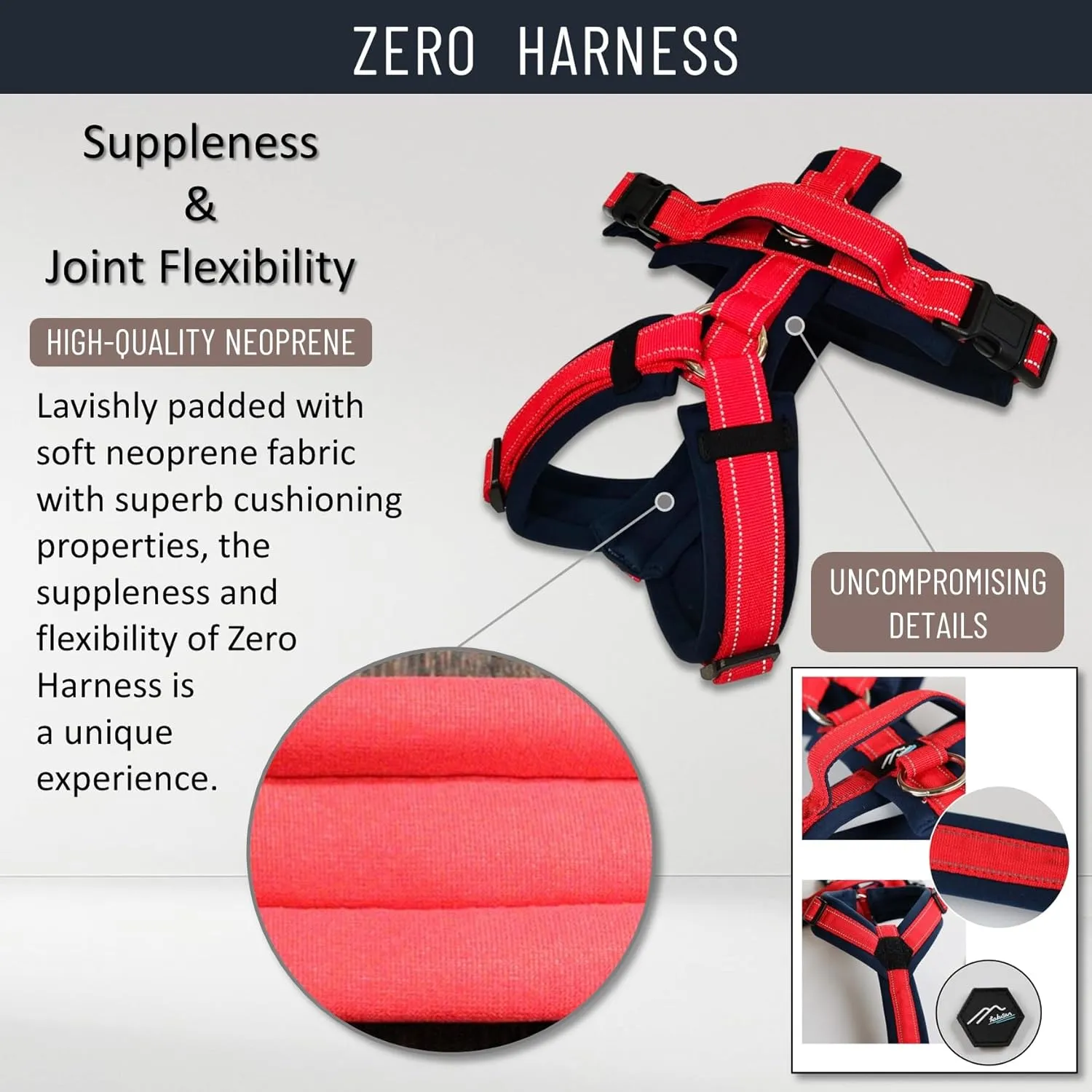 [:Hakusan] Zero Dog Harness Made by Japan, Safe - No chocking/Hard to Disconnect, Great fit - Easy Put on and Off/Adjustable, Reflector, Ventilation, XS - Small & Medium Dog, Denim