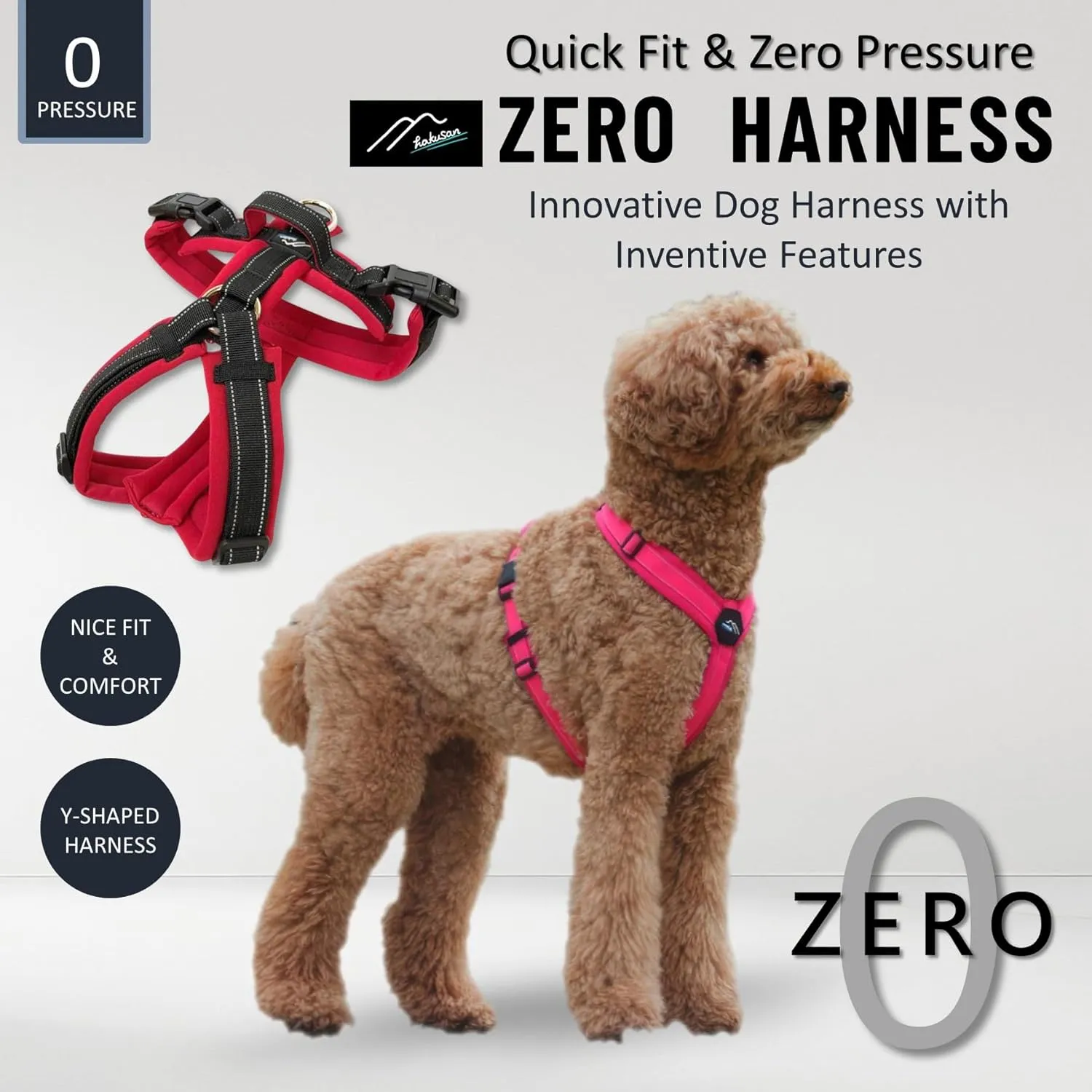 [:Hakusan] Zero Dog Harness Made by Japan, Safe - No chocking/Hard to Disconnect, Great fit - Easy Put on and Off/Adjustable, Reflector, Ventilation, XS - Small & Medium Dog, Denim