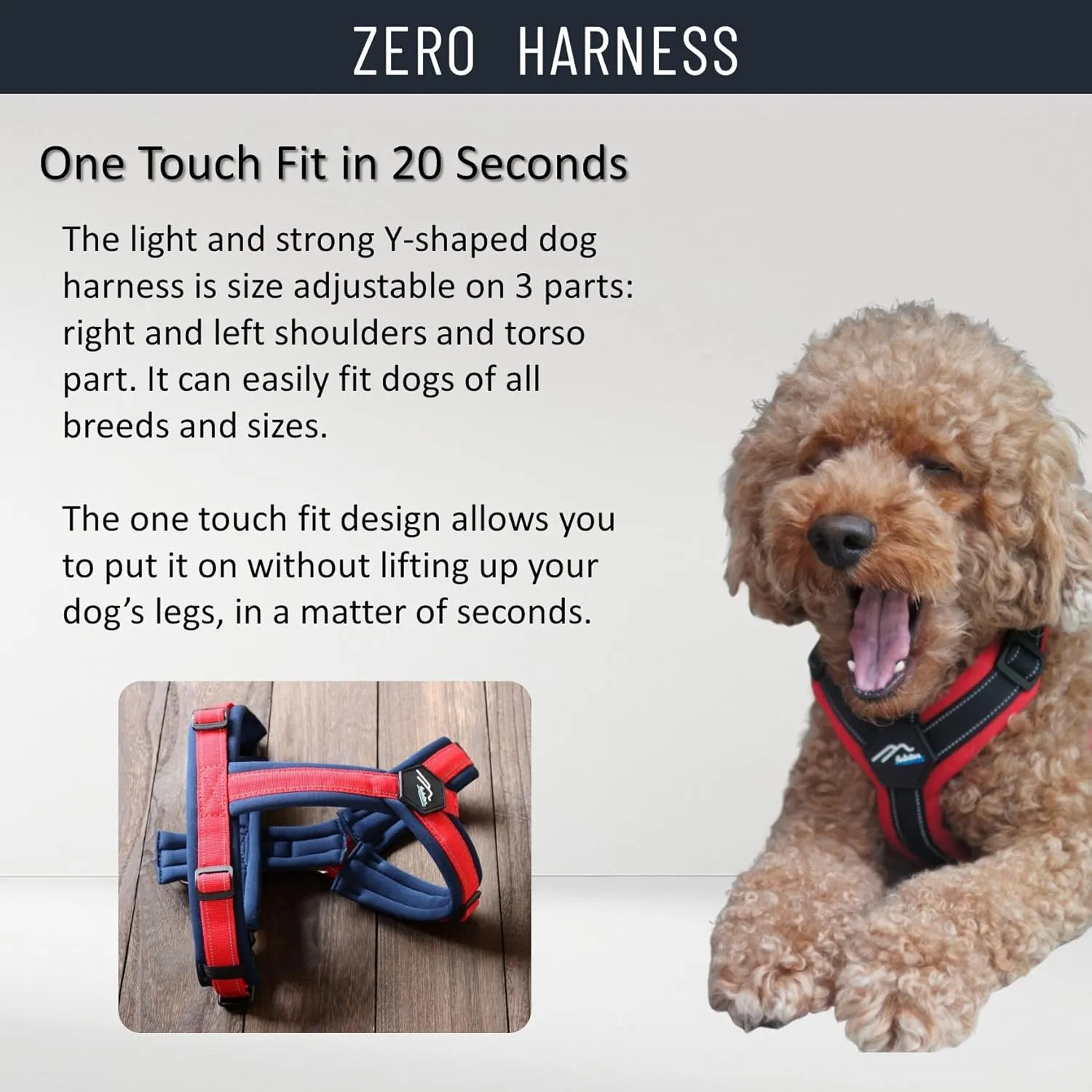 [:Hakusan] Zero Dog Harness Made by Japan, Safe - No chocking/Hard to Disconnect, Great fit - Easy Put on and Off/Adjustable, Reflector, Ventilation, XS - Small & Medium Dog, Denim