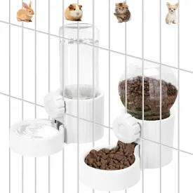 Hanging Automatic Pet Food Water Dispenser, 1L Auto Gravity Pet Feeder and 1L Water Dispenser Set, 34oz Cage Cat Dog Food and Water Dispenser for Kitten Puppy Bunny Guinea Pig (White)