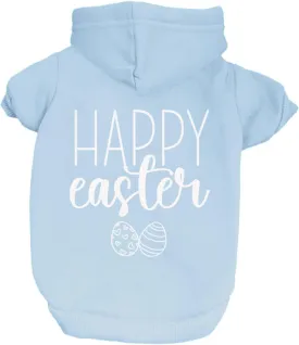 Happy Easter Dog Hoodie Fleece Lined Pullover Sweatshirt with Leash Hole (Baby Blue, X-Large 1216)