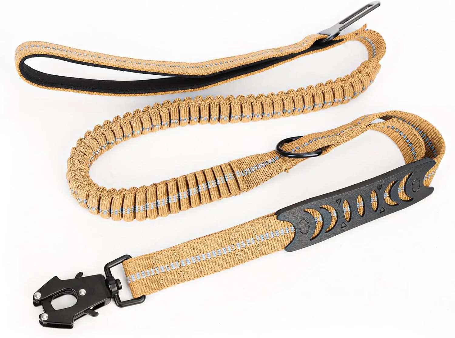 Heavy Duty Bungee Dog Leash, 3.74ft Elastic Shock Absorbing Dog Leash with Carabiner Clip and Padded Handle Reflective No Pull with Car Seatbelt for Various Walking (Khaki)