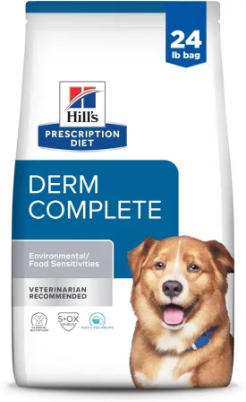 Hill's Prescription Diet Derm Complete Skin & Food Sensitivities Dry Dog Food, Rice & Egg Recipe, Veterinary Diet, 24 lb. Bag