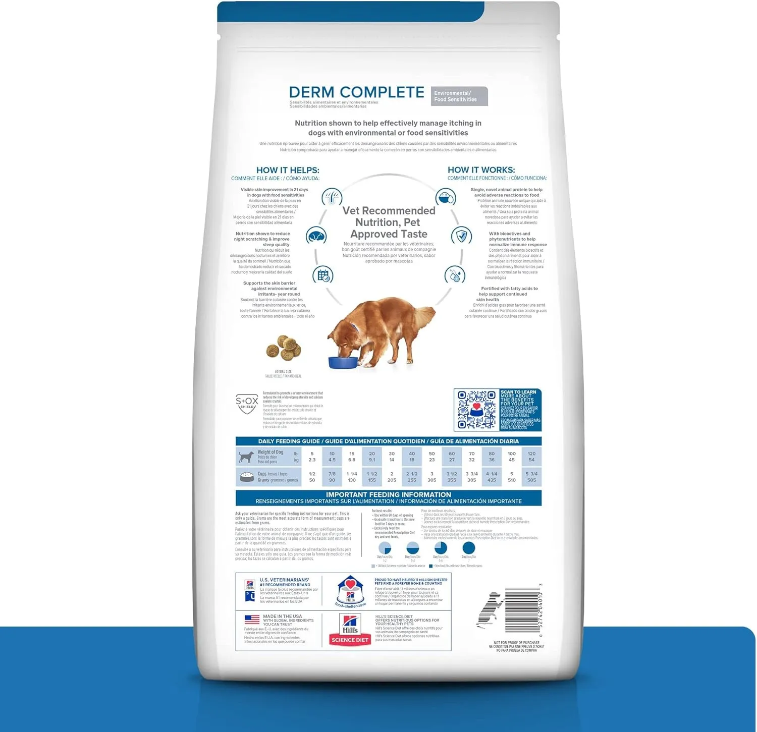 Hill's Prescription Diet Derm Complete Skin & Food Sensitivities Dry Dog Food, Rice & Egg Recipe, Veterinary Diet, 24 lb. Bag