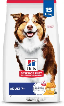 Hill's Science Diet Adult 7 , Senior Adult 7  Premium Nutrition, Dry Dog Food, Chicken, Brown Rice, & Barley, 15 lb Bag