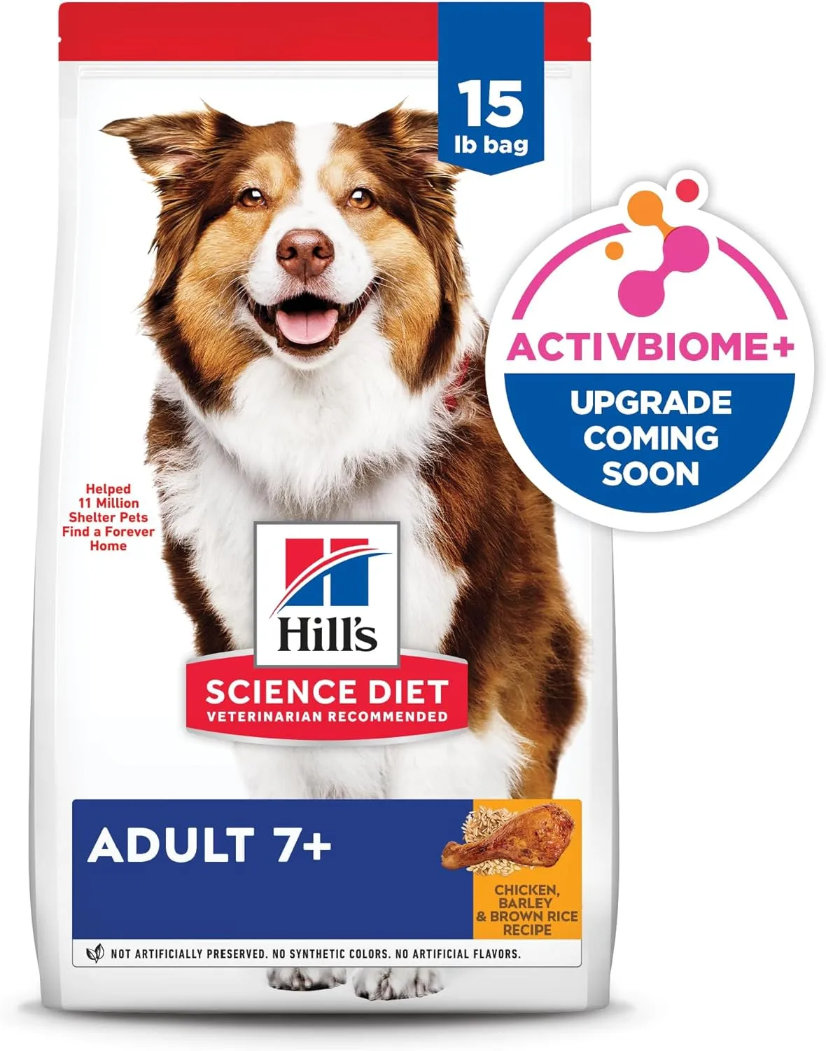 Hill's Science Diet Adult 7 , Senior Adult 7  Premium Nutrition, Dry Dog Food, Chicken, Brown Rice, & Barley, 15 lb Bag