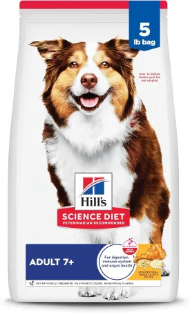 Hill's Science Diet Adult 7 , Senior Adult 7  Premium Nutrition, Dry Dog Food, Chicken, Brown Rice, & Barley, 5 lb Bag