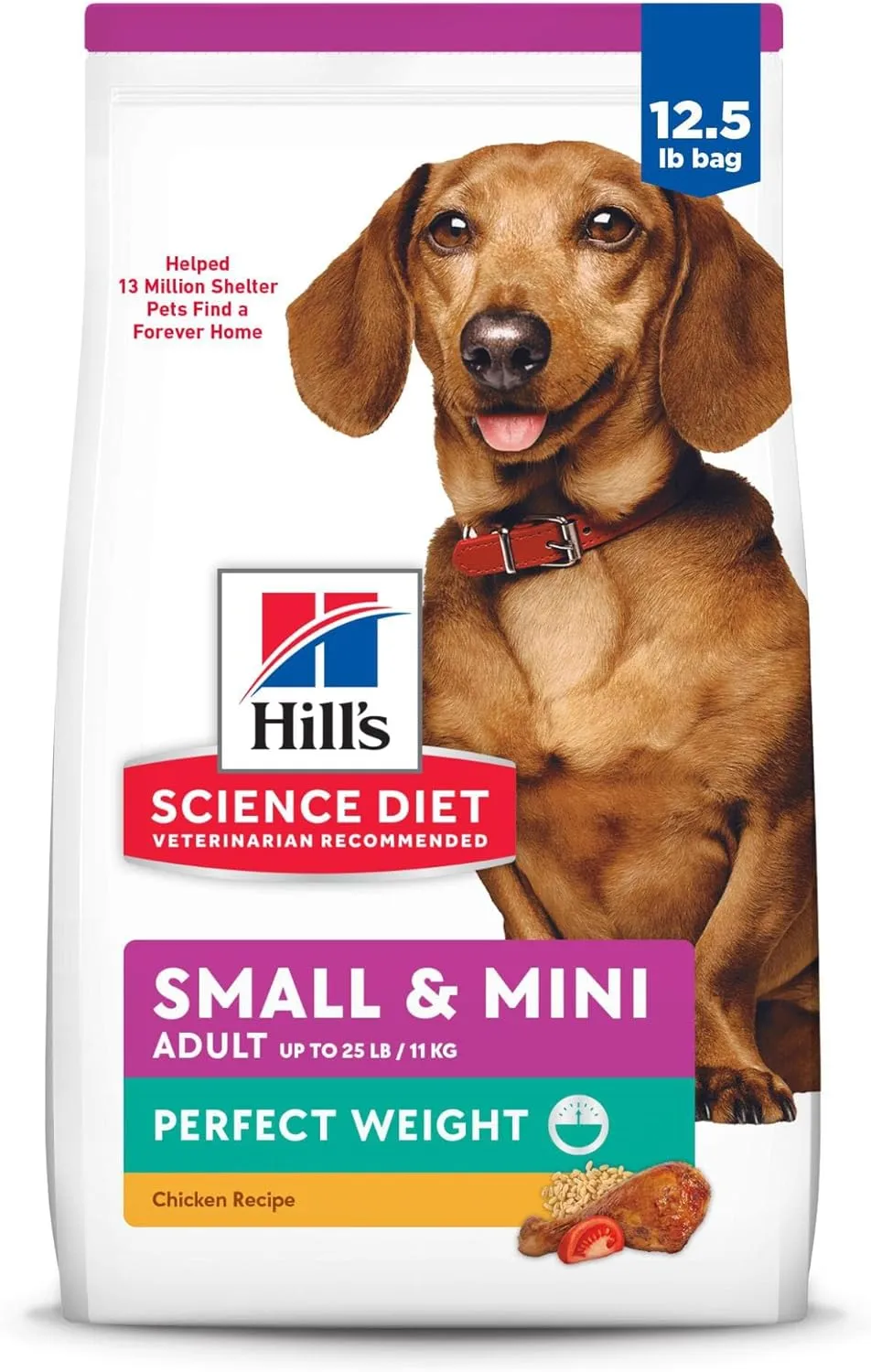 Hill's Science Diet Perfect Weight, Adult 1-6, Small & Mini Breeds Weight Management Support, Dry Dog Food, Chicken Recipe, 12.5 lb Bag