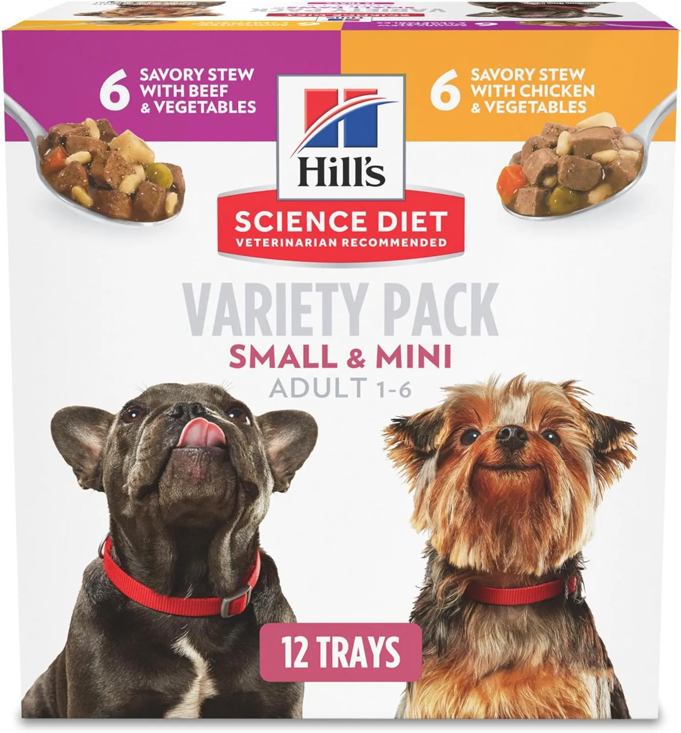 Hill's Science Diet Small & Mini, Adult 1-6, Small Breeds Premium Nutrition, Wet Dog Food, Variety Case: Chicken & Vegetables; Salmon & Vegetables Stew, 12 x 3.5 oz Tray