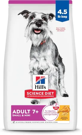 Hill's Science Diet Small & Mini, Senior Adult 7 , Small & Mini Breeds Senior Premium Nutrition, Dry Dog Food, Chicken, Brown Rice, & Barley, 4.5 lb Bag