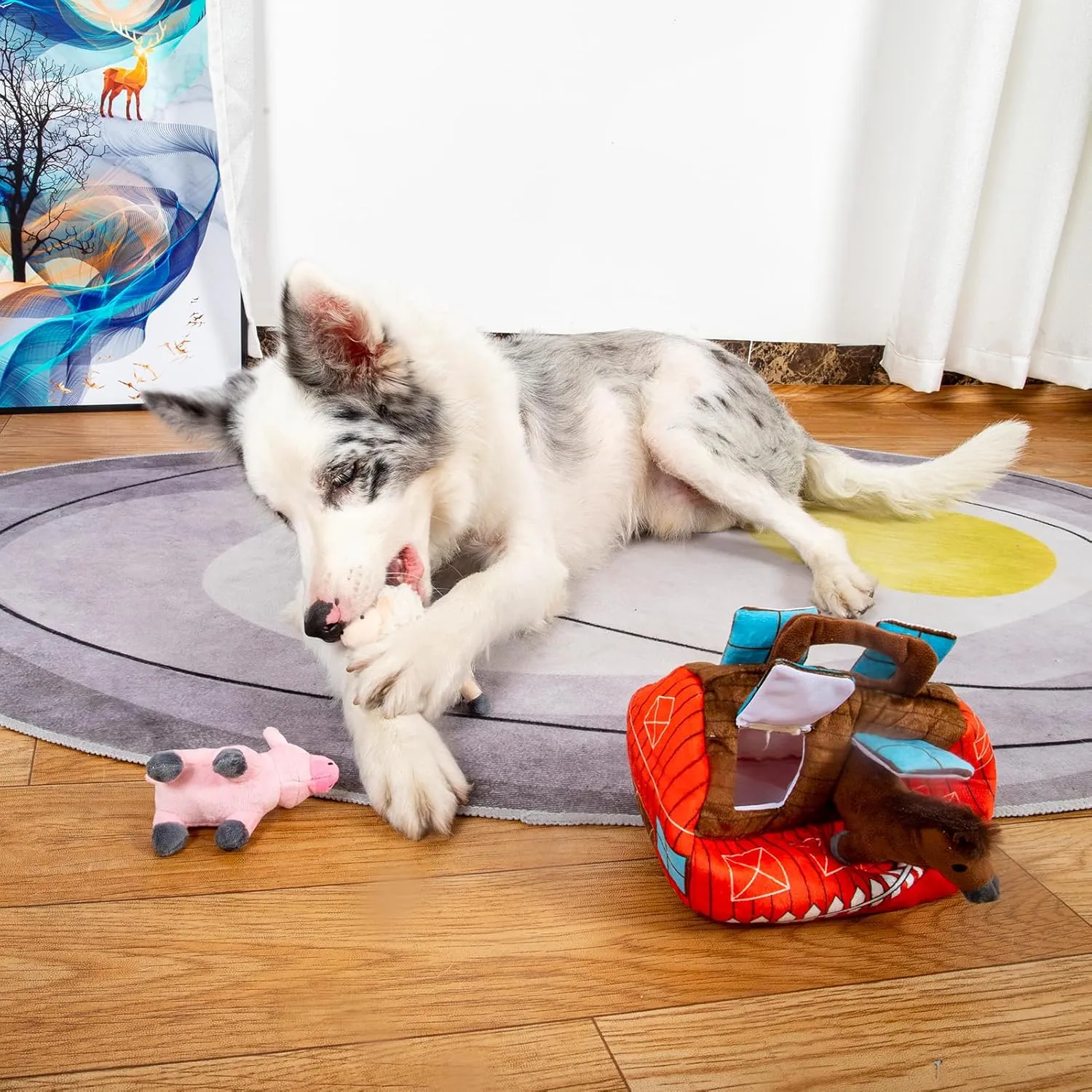 Hollypet Hide and Seek Squeaky Dog Toy, Designed Interactive Puzzle Plush Stuffed Puppy Toys, Farm