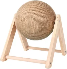 HomeSoGood Cat Scratcher Toy Cat Scratching Ball Toy Natural Solid Wood Sisal Scratching Ball Spinning Cat Ball Toy for Kittens & Bunny, Indoor Interactive Pet Toy