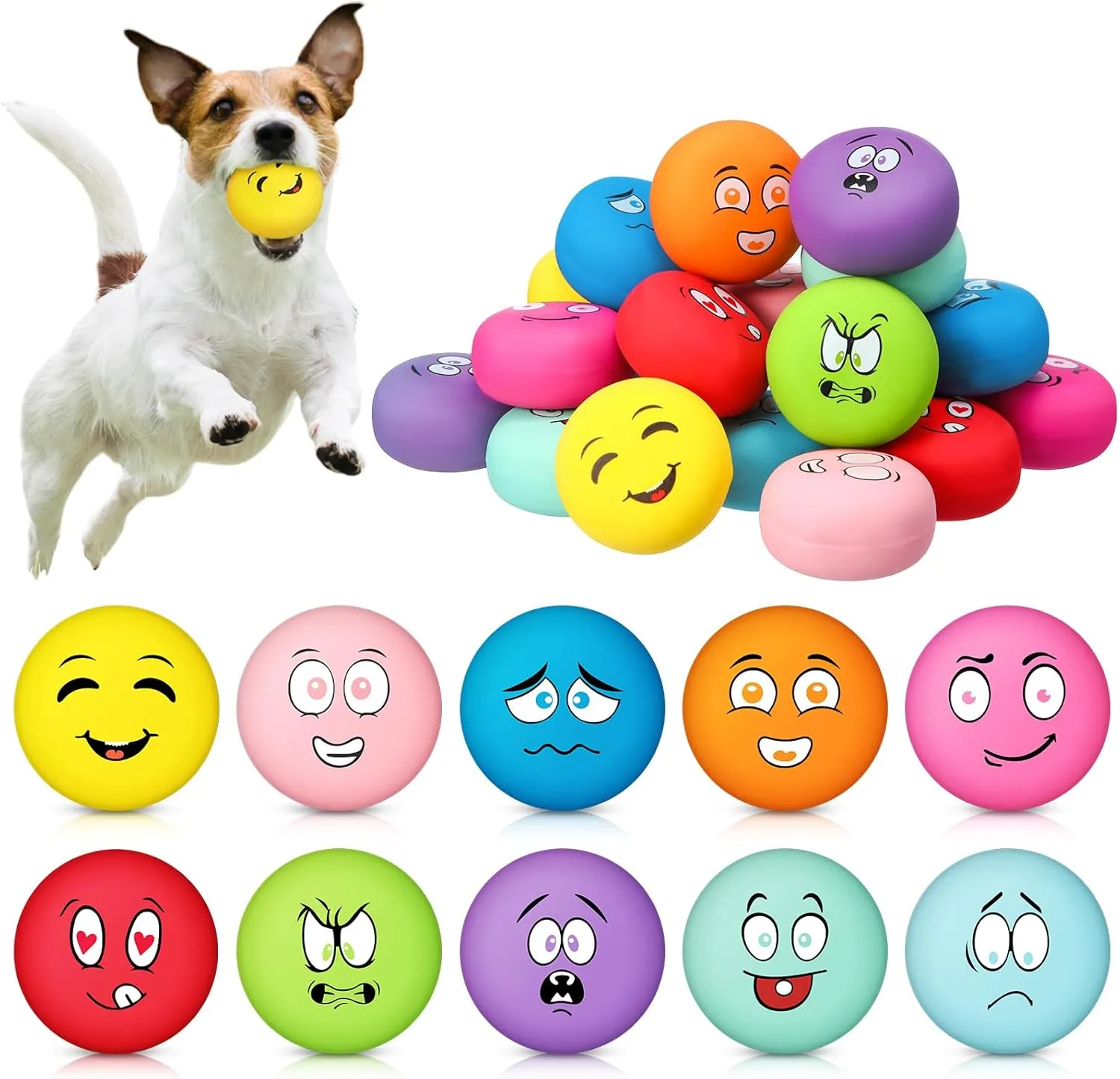Hungdao 40 Pcs Squeaky Dog Balls Bulk Soft Rubber Latex Dog Toys Small Funny Squeaky Toys Interactive Fetch Play Balls for Teething Small Pet Puppy Breeds Training(Funny Face)