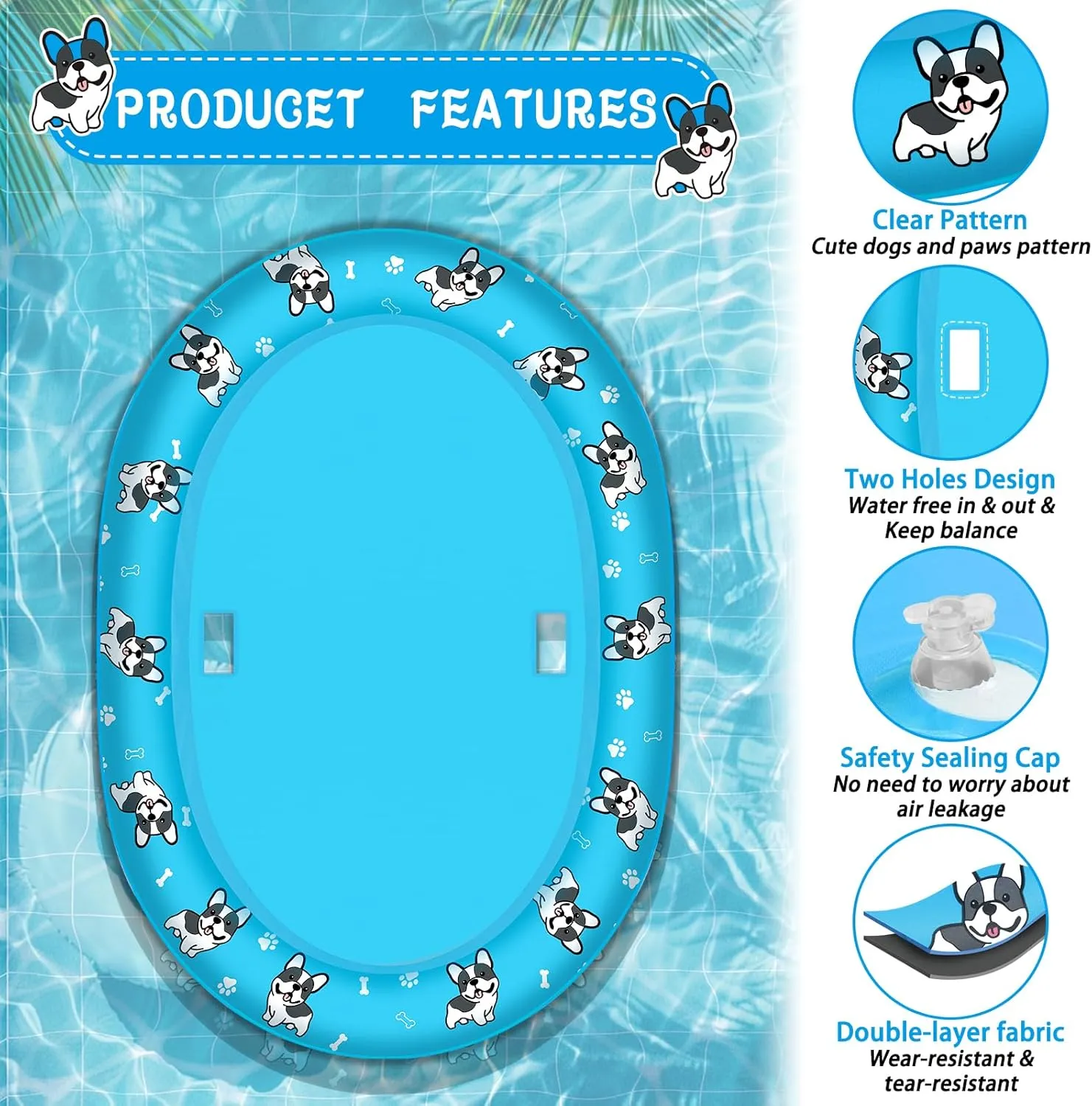 Inflatable Dog Pool Float, Puncture Proof Dog Float Raft for Pool Lake River, Dogs Floatie Boat Pet Float for Large Medium Small Dogs